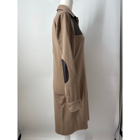 Vintage Ralph Lauren Collection Runway Button Up Midi Shirt Dress Patch Leather - Picture 9 of 16